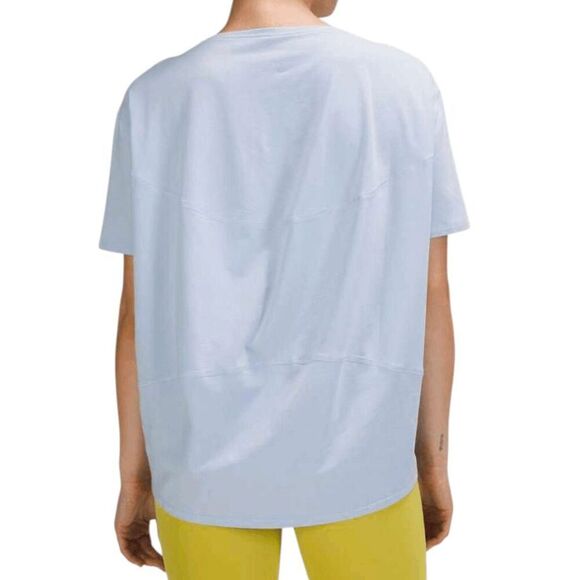 LULULEMON ATHLETICA Back In Action Short Sleeve In Blue Linen Size Medium - Picture 2 of 5